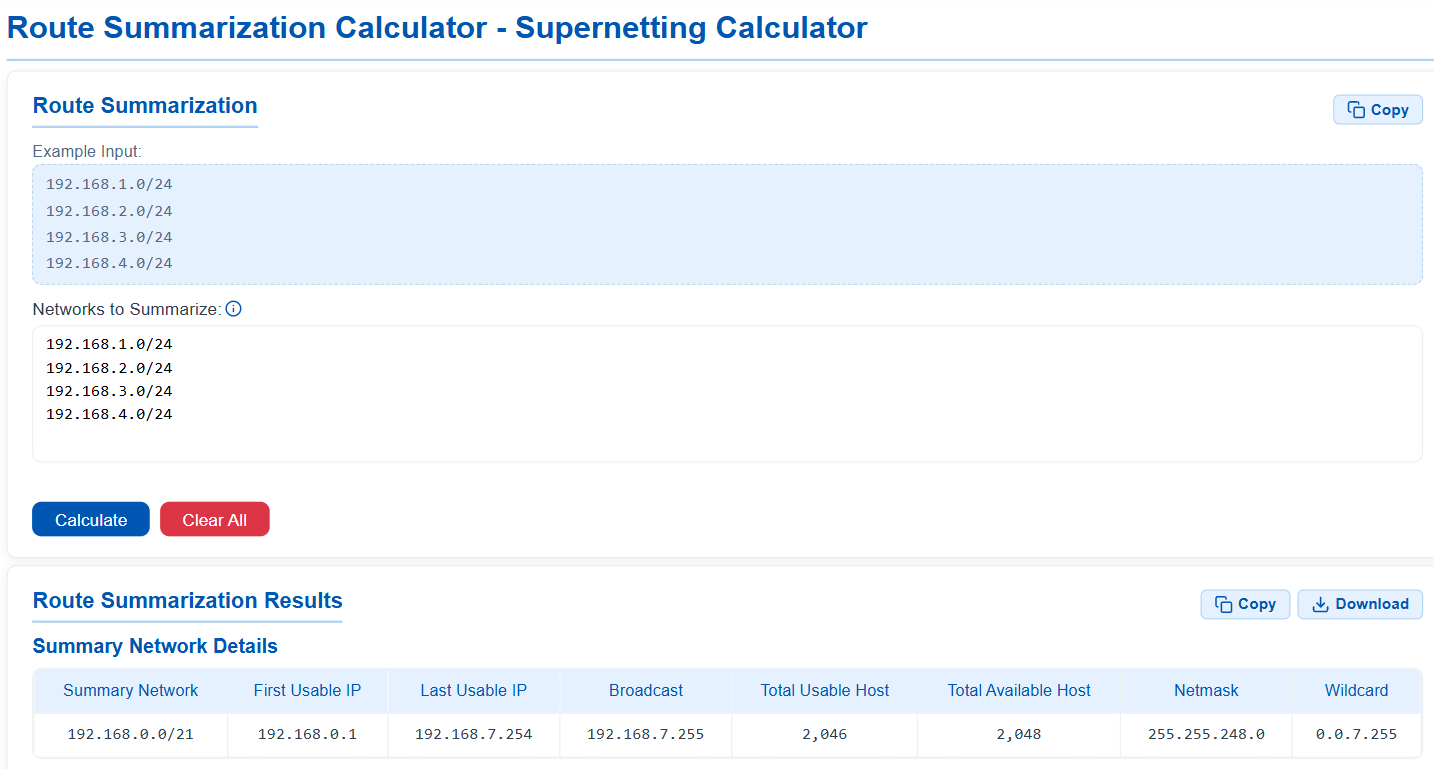 Route Summarization Calculator